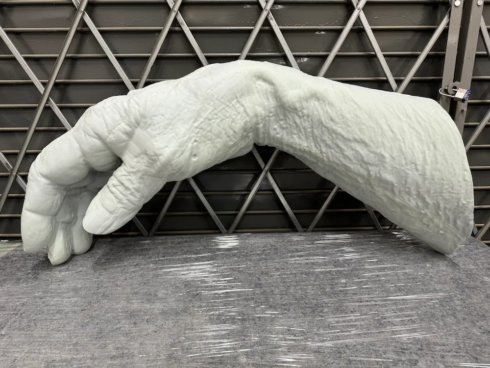Three-dimensional hand sculpture carved in HDU foam, milled from a 3D scan