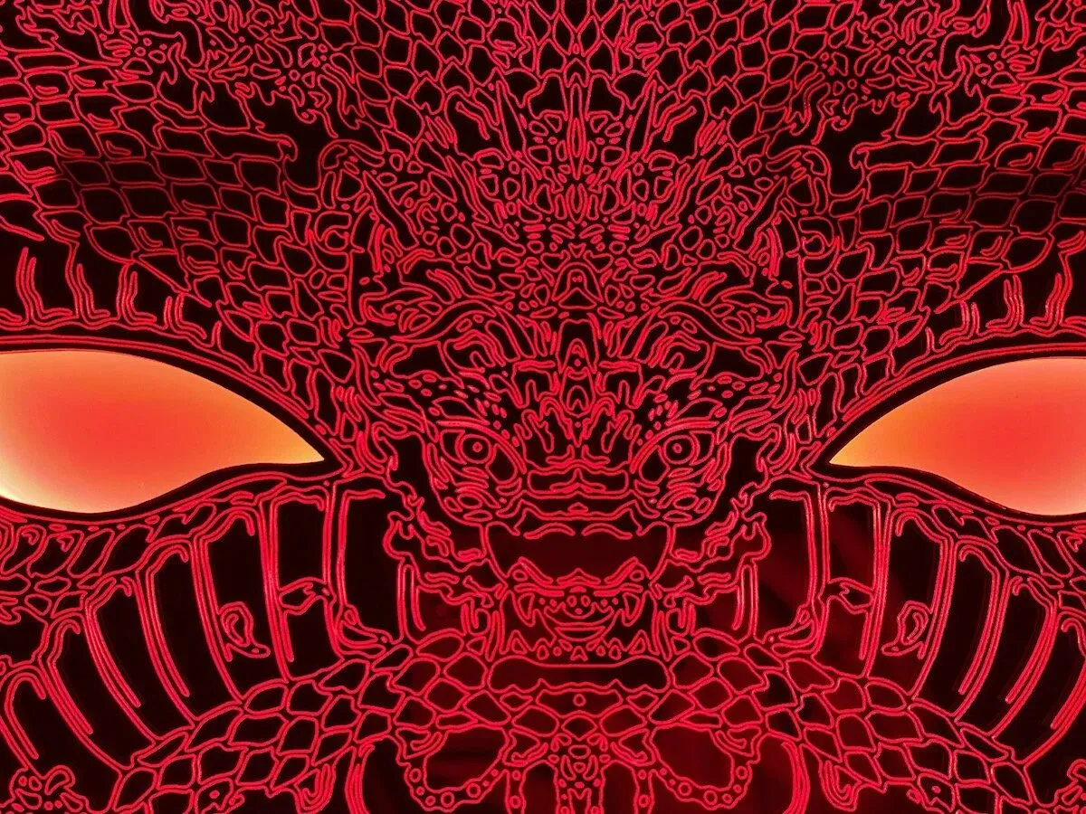 Nevermind the Flame, 2024 — detail of the etched linework