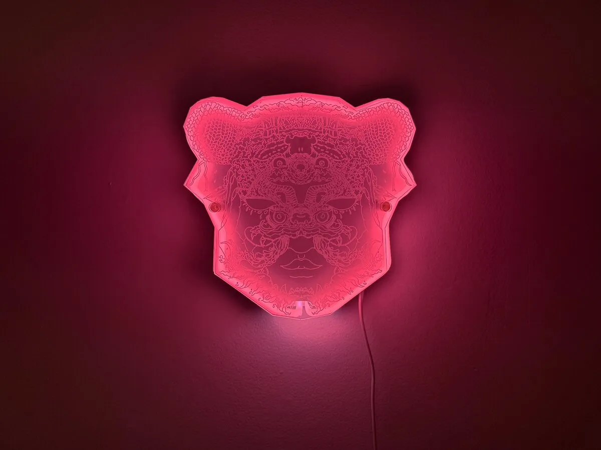 Neon Demon, 2023 — laser cut on clear acrylic with pink neon